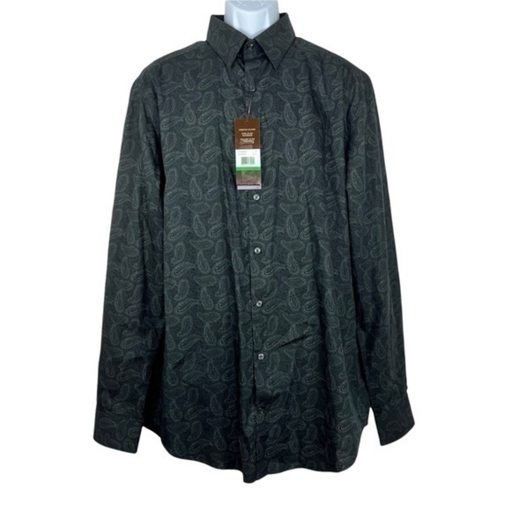 NWT PERRYELLIS Men’s Shirt Buttons Down Black Sz LT